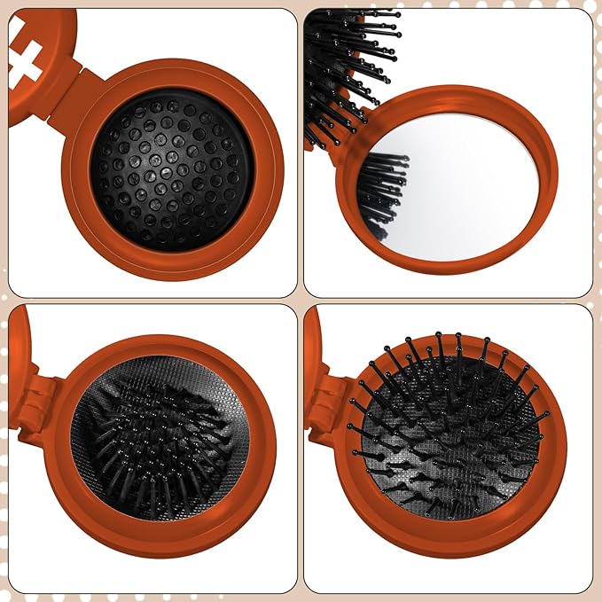 12 Pcs Football Mini Detangler Brush, Folding Mirror Hair Brushes, Travel Hair Brush, No Tangle Soft Flexible Bristles for Straight, Curly, Thick Hair for Football Team Gift Sport Party