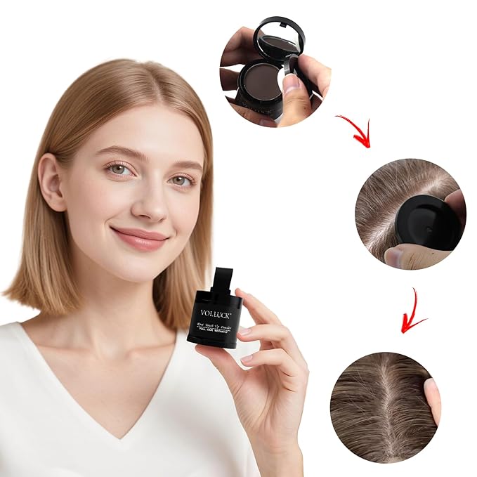 VOLLUCK Root Touch up Powder, Instant Hairline Powder for Thinning Areas and Gray Hair Coverage, Natural and Non-greasy Root Cover up for Women and Men (Auburn, 0.35 Ounce)
