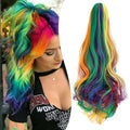 Claw Clip Ponytail Extension 18" Clip in Wavy Ponytail Hair Extensions Long Pony Tails for Women Extensions Rainbow Colorful Wave Hairpiece