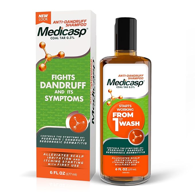 Medicasp Coal Tar Anti-Dandruff Shampoo, Alleviates Symptoms from 1st Wash, Treats Psoriasis, Seborrheic Dermatitis & Itchy Dry Scalp, Fights the Root Cause of Dandruff, Flakes Shampoo, 6 fl oz