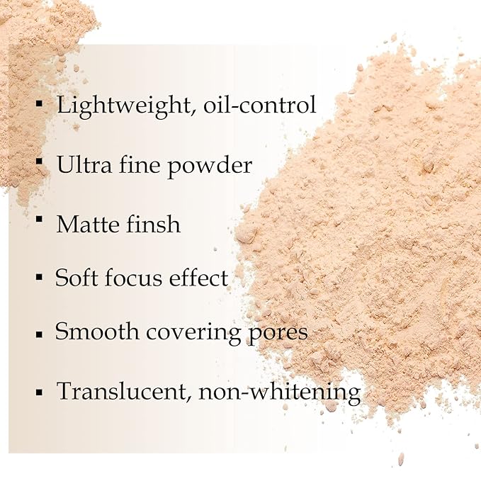 Boobeen Loose Face Powder Translucent Setting Powder Oil Control Loose Powder, Soft Focus Effect Makeup Loose Setting Powder, Lightweight Shine Control Matte Finishing, with Puff