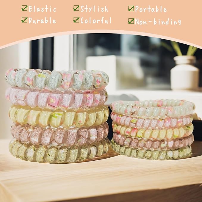 10 Pcs Spiral Hair Ties for Women - Small Elastic Hair Bands, No Damage Hair Coils, Ponytail Holders,Cute Hair Accessories for Thick & Thin Hair SP-5
