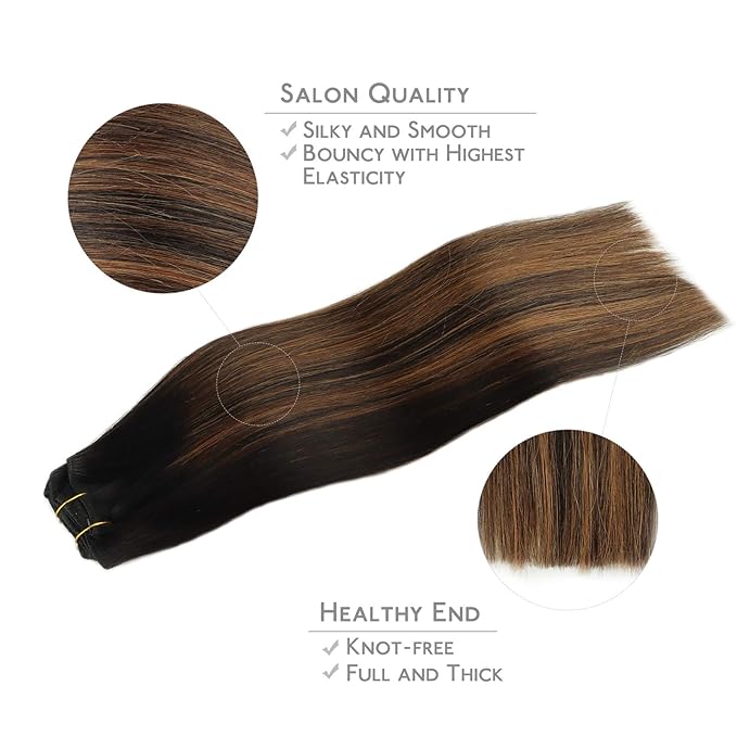 WENNALIFE Clip in Hair Extensions, 150g 20 Inch 9pcs Balayage Natural Black to Chestnut Brown Remy Hair Thicker Double Weft Extensiones De Cabello Humano Con Clip Ins Straight Full Volume