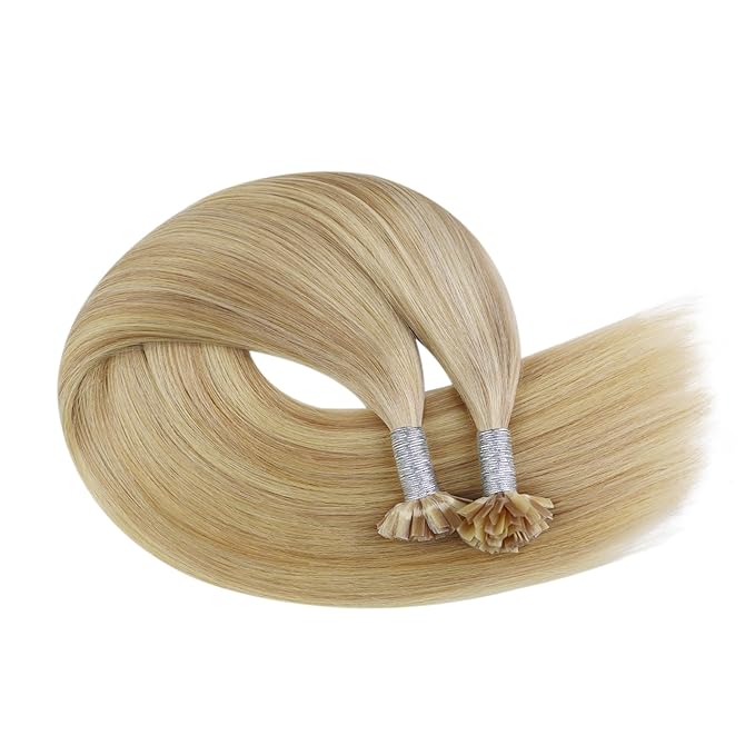 YoungSee K Tip Hair Extensions Human Hair Blonde Highlight Ktip Human Hair Extensions Golden Blonde Highlight 14inch 50s/50g