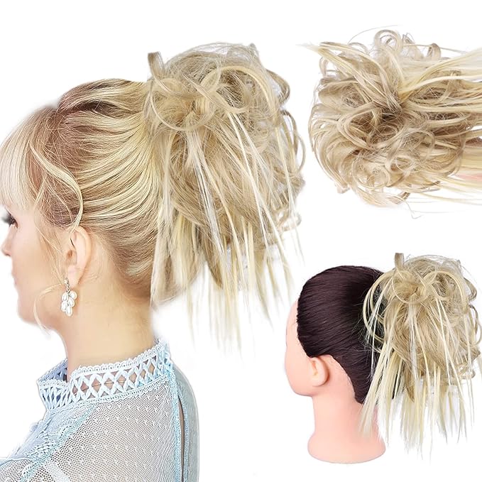 HMD Tousled Updo Messy Bun Hair Piece Hair Extension Ponytail With Elastic Rubber Band Updo Extensions Hairpiece Synthetic Hair Extensions Scrunchies Ponytail Hairpieces for Women 85H88#