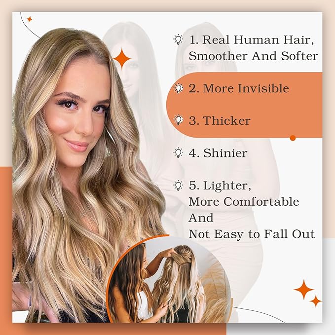 Full Shine Tape in Human Hair Extensions 22Inch Pu Tape in Hair Extensions Color Golden Brown Highlighted Bleach Blonde Seamless Tape ins Skin Weft Hair Extension Tape ins 50G 20Pcs Double Sided Tapes