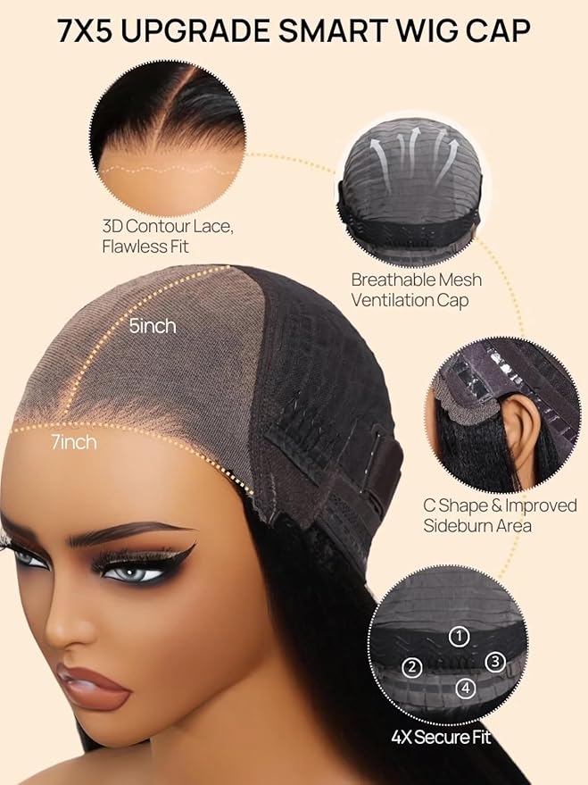 Julia Hair 7x5 Lace Water Curly Texture Wig With Finger Coil Ends Glueless Wigs Human Hair Put On and Go Invisible Lace Pre Plucked Pre Cut Bleached Knots Natural Hairline 16 Inch