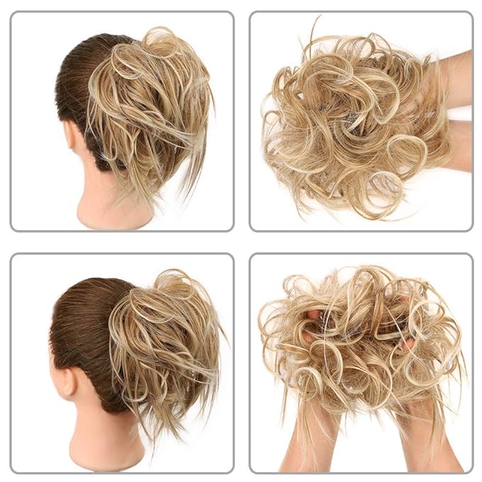 HMD Tousled Updo Messy Bun Hair Piece Hair Extension Ponytail With Elastic Rubber Band Updo Extensions Hairpiece Synthetic Hair Extensions Scrunchies Ponytail Hairpieces for Women