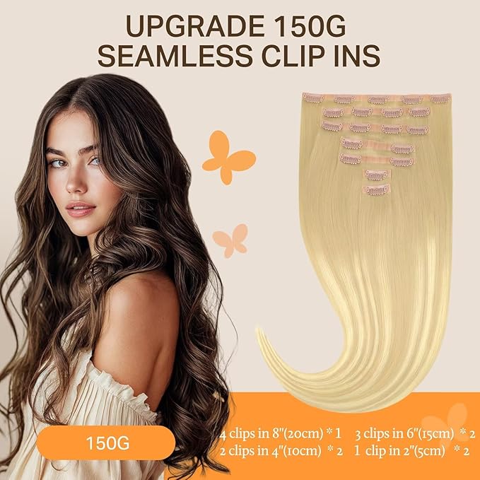 DOORES Seamless Clip in Hair Extensions Human Hair, Dirty Blonde Mixed Platinum Blonde 130g 7pcs 16 Inch, Invisi Edge Hair Extensions Human Hair Extensions Remy Extensions Straight Hair