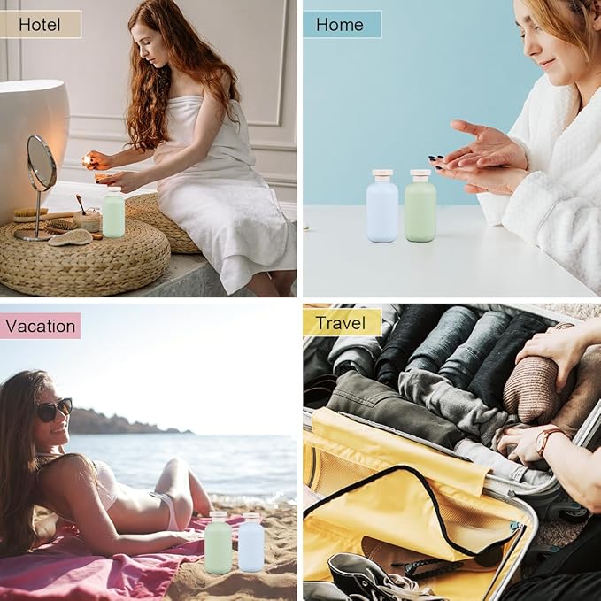 10 oz Plastic Travel Shampoo Bottles, Refillable Flip Cap Squeeze Bottles for Toiletries, Large Leakage-proof Travel Shampoo and Conditioner Container (Blue and Green)