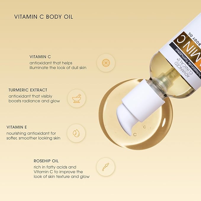 Advanced Clinicals Vitamin C illuminating Body Oil For Women & Men |Vitamin C Oil Skin Care Body Moisturizer With Vitamin E + Botanicals To Help Improve Appearance Of Dark Spots + Dry Skin, 3.8 Fl Oz