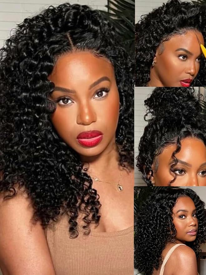 Julia Hair Bye Bye Knots Glueless Wig Curly Pre Cut Lace Front Wigs Human Hair for Women 12A Upgrade 7x5 Lace Closure Wig Pre Plucked with Pre Bleached Knots Put on and Go Natural Color 20 Inch
