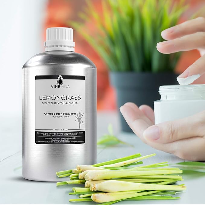 VINEVIDA Lemongrass Essential Oil - Gallon Lemongrass Oil Undiluted - Bulk Gallon Essential Oil for Soap Making Safe for Skin - DIY Candle Scents for Candlemaking Scents - 8 lbs Lemongrass Oil