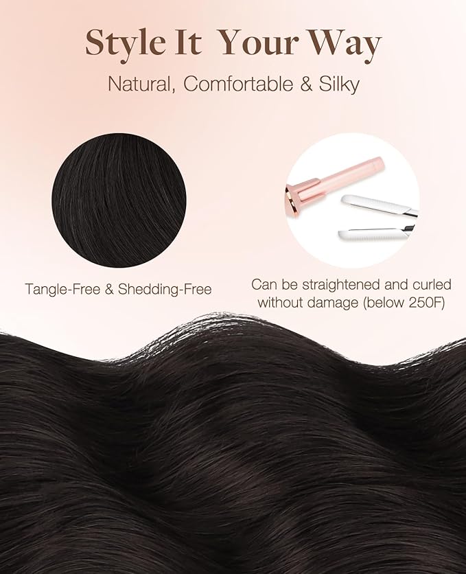 GOO GOO Invisi Edge Tape in Hair Extensions Human Hair, 1B Natural black 20pcs 22inch 50g, Virgin Remy Hair, Seamless Injected Tape, Natural Look