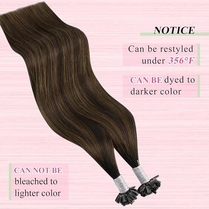 YoungSee U Tip Hair Extensions Human Hair Brown Balayage Utip Hair Extensions Human Hair Dark Brown Ombre Keratin Tip Hair Extensions Real Human-Hair 16In Ombre K Tips Hair 50s/50G for Everyday Wear