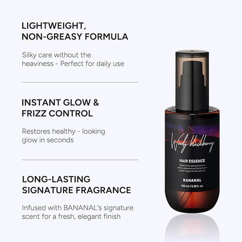 2-in-1 Korean Hair Perfume Oil & Serum with Moroccan Argan Oil & 12 Amino Acids for Dry, Damaged, Glass Hair Shine & Frizz-Control – Paraben & Alcohol-Free – Woody Blackberry – 100ml / 3.38 fl oz