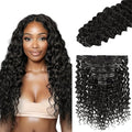 Lashey Clip in Hair Extensions 110g 7pcs Deep Wave Seamless Clip in Hair Extensions Human Hair 18 Inch Natual Black Thick Human Hair Clip ins Extensions for Women