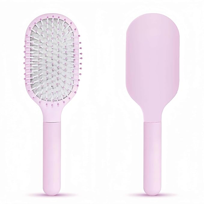 Hair Brush for Women, Detangler Brush Full Sized, Detangling Paddle Pain-free on All Hair Textures, Pink and Light Grey Cushion Base,1 Pack