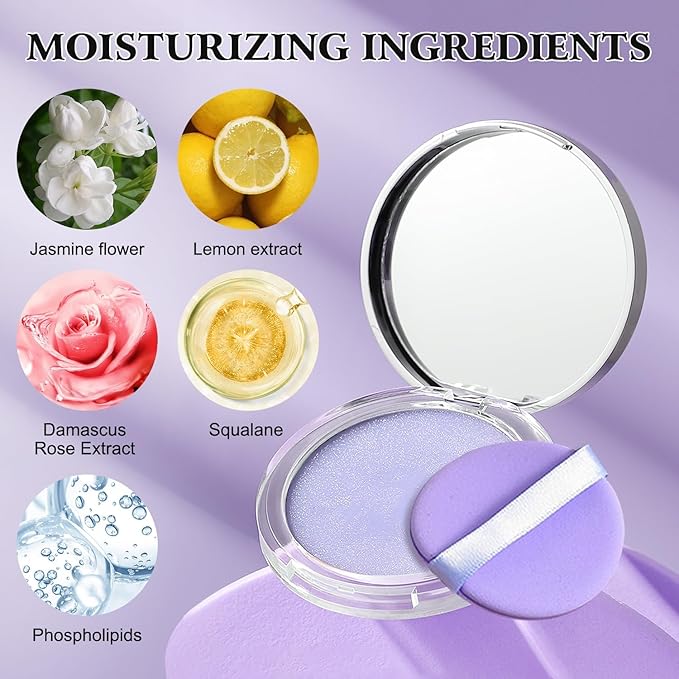 Chillab Lavender Matte Powder, Gel-like Formula Oil-Control Primer & Setting Powder, Polvos Compactos Matte Powder for Silky Blurring Oil Control