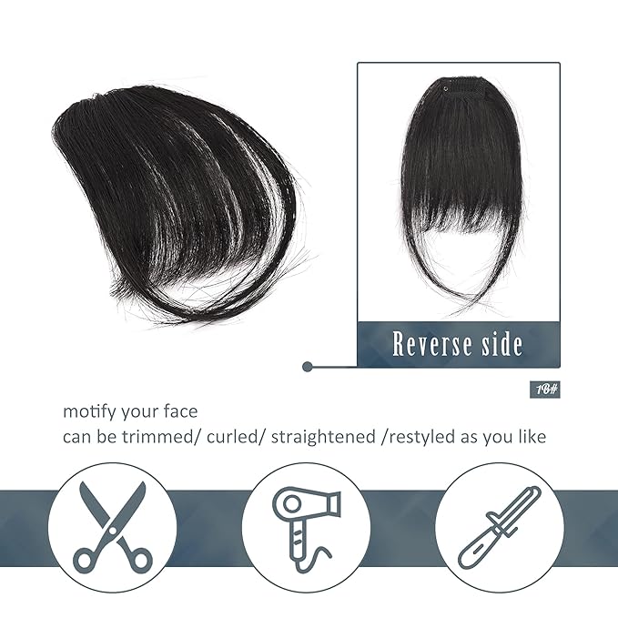 BARSDAR Real Human Hair Clip in Bangs - 100% Human Hair Clip in Bangs for Women - Natural Black Wispy Bangs Extensions Fringe with Temples Real Hair Bangs Hairpieces - Natural Black