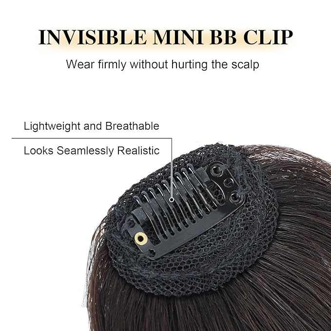 BOGSEA Clip in Bangs Real Human Hair Bangs Hair Clip Fringe with Temples Hairpieces for Women Natural Looking Fake Bangs for Daily Wear (Wispy Bangs, Dark Brown)