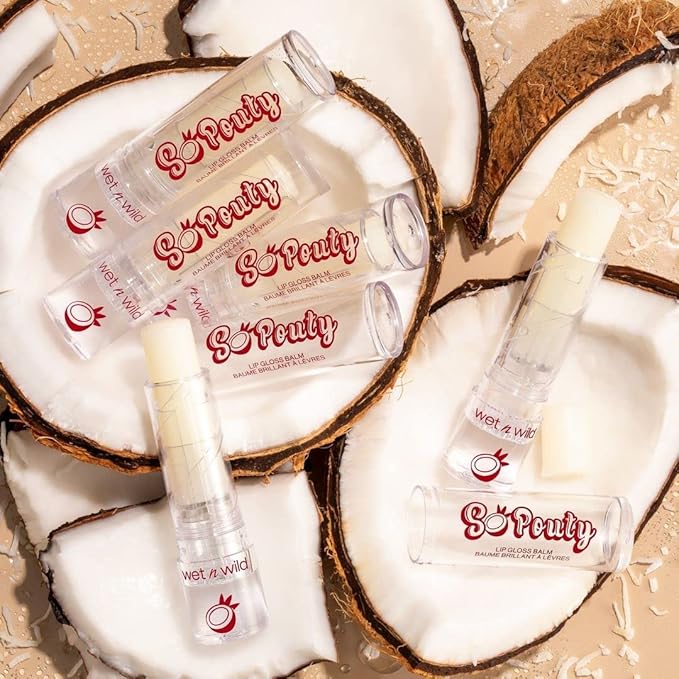 wet n wild Perfect Pout So Pouty Shine Tinted Lip Balm Coconut Flavored, Hyaluronic Acid, Vegan Collagen, Moisturizing For Dry Lip Care, Clear (Pack of 2)