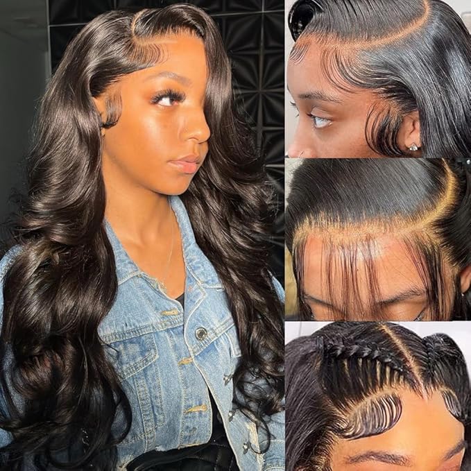 13X6 Body Wave Lace Front Wigs Human Hair 180% Density 24 Inch HD Lace Front Wigs Human Hair Pre Plucked Glueless Wigs Human Hair for Black Women Frontal Wigs with Baby Hair Natural Color