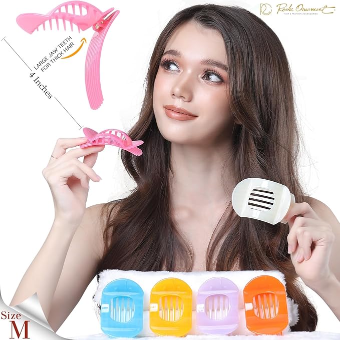 RC ROCHE 6 Pcs Flat Claw Hair Clips for Women Thick Hair French Round Duckbill Square Secure Strong Hold Grip Clamps Barrettes Curved No Slip No Crease Plastic Styling Cute, Medium Jelly Candy