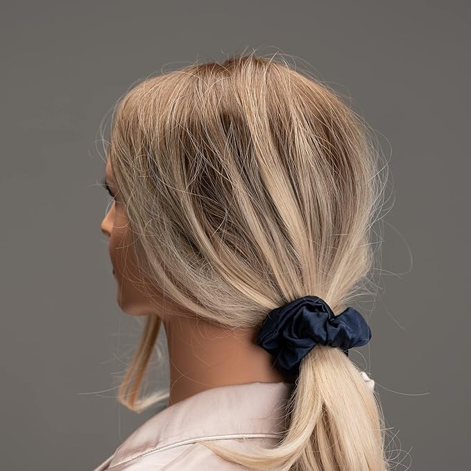 Silk Scrunchies for Hair 100% Mulberry Silk Hair Ties 3 Pack(Black, Navy Blue, Emerald)