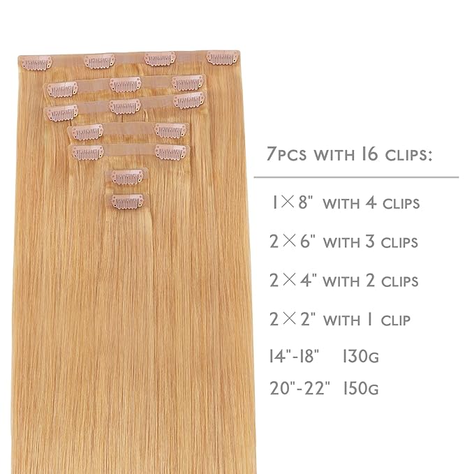 WENNALIFE Seamless Clip In Hair Extensions Human Hair, 20 Inch 150g 7pcs Strawberry Blonde Real Hair Extensions Clip in Human Hair Invisible PU Skin Weft Natural Remy Human Hair Extensions