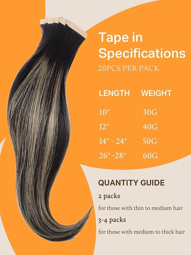 DOORES Hair Extensions Tape in Human Hair Balayage Natural Black to Light Blonde 18 Inch 20pcs 50g Real Tape in Human Hair Extensions Straight Skin Weft