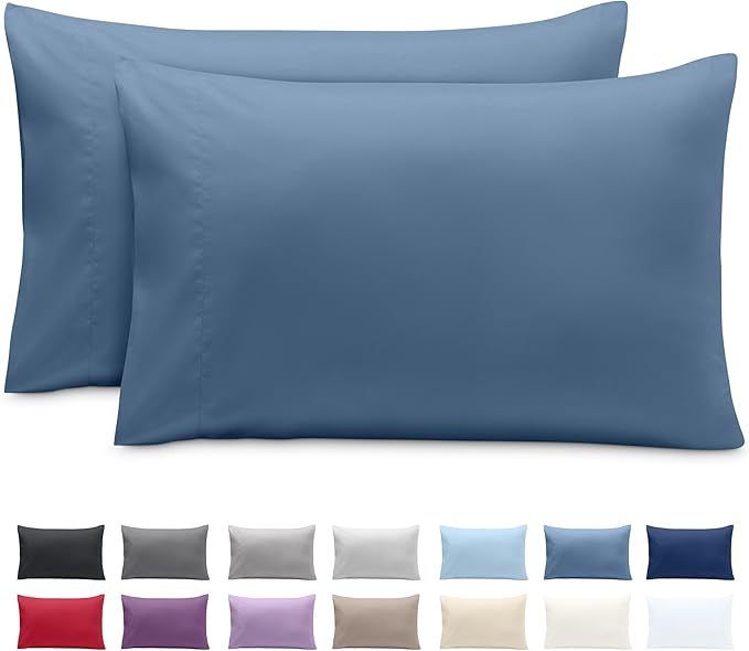 Bare Home Microfiber Pillow Cases - King 20x36 - Cooling Pillowcases - Double Brushed - Easy Care - Envelope Closure (King Pillowcase Set of 2, Coronet Blue)