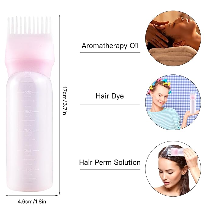 6 Ounce Root Comb Applicator Bottle, 2 Pack, Pink - Hair Oil Applicator, Hair Dye Applicator, Travel, School