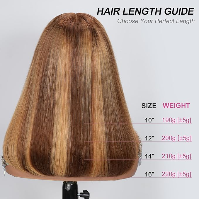210% Density 13x6 Highlight Ombre Full Lace Frontal Bob Wig Human Hair 12A Brazilian Virgin Human Hair Pre Plucked 4/27 Honey Blonde HD Transparent Lace Glueless Wigs Human Hair 10 Inch