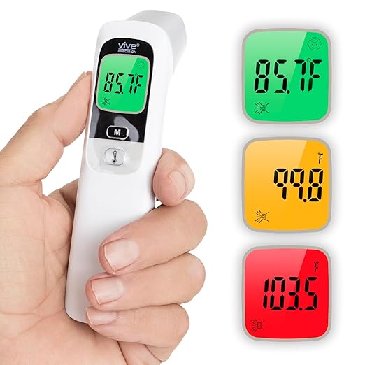 Vive No-Touch Forehead Thermometer - No Contact Infrared Digital Thermometer for Adults, Kids, Babies, & Objects - Touchless, Accurate Temporal Fever Sensor - Fast, Memory Recall, Large Display