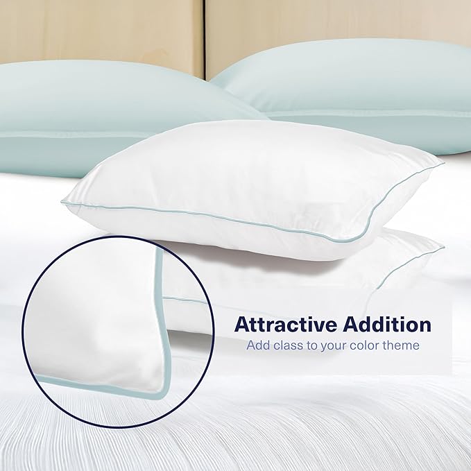 Kickoff Viscose Bamboo Pillowcase, King, Set of 2, 100% Organic Hidden Zippered Viscose Bamboo Pillow Case King Size, Cooling Pillow Cover for Hot Sleepers (20"x40", Trimmed, Coastal Blue)