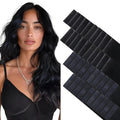 GOO GOO Invisi Edge Tape in Hair Extensions Human Hair, 1 Jet black 20pcs injected with 20pcs classical tape ins, 12inch 80g, Virgin Remy Hair, Natural Look