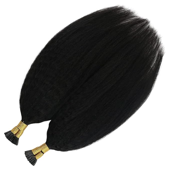 YoungSee I Tips Hair Extensions Kinky Straight 18 Inch Black I Tips Hair Extensions Real Human Hair Black Women 60s Kinky Itip Hair Extension Human Hair Yaki Pre Bonded Hair for Black Women 50g