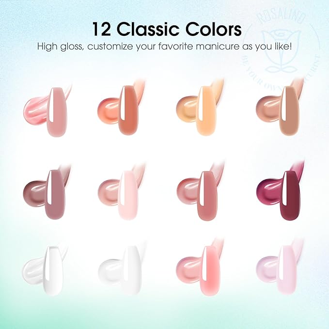 ROSALIND Poly Nail Gel Kit -12 Colors + Nail Art Accessories Kit Summer Neon Poly Nails Gel Kit Starter Kit With Slip Solution Pro Bright Colors Nail Extensions Gel Set with Mini UV Lamp