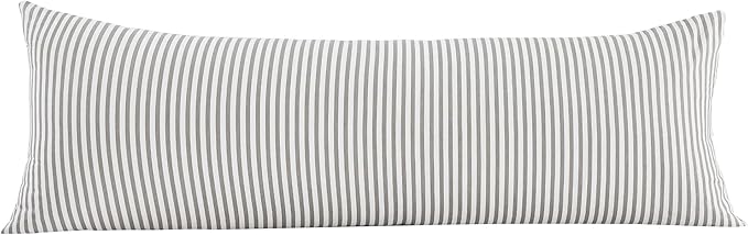 JELLYMONI 100% Natural Cotton Striped Body Pillowcase, 1 Pack White and Grey Vertical Stripes Pattern Printed Pillow Covers with Envelope Closure(Pillows are not Included)