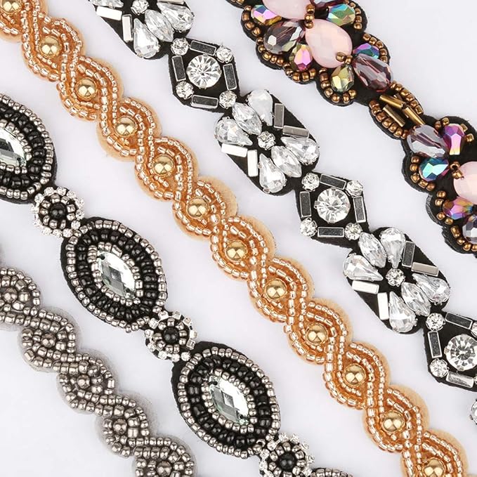 Teenitor 5pcs Elastic Beaded Headbands, Jewels Hairbands Hat Bands, Crystal Rhinestone Headband for Women Girls