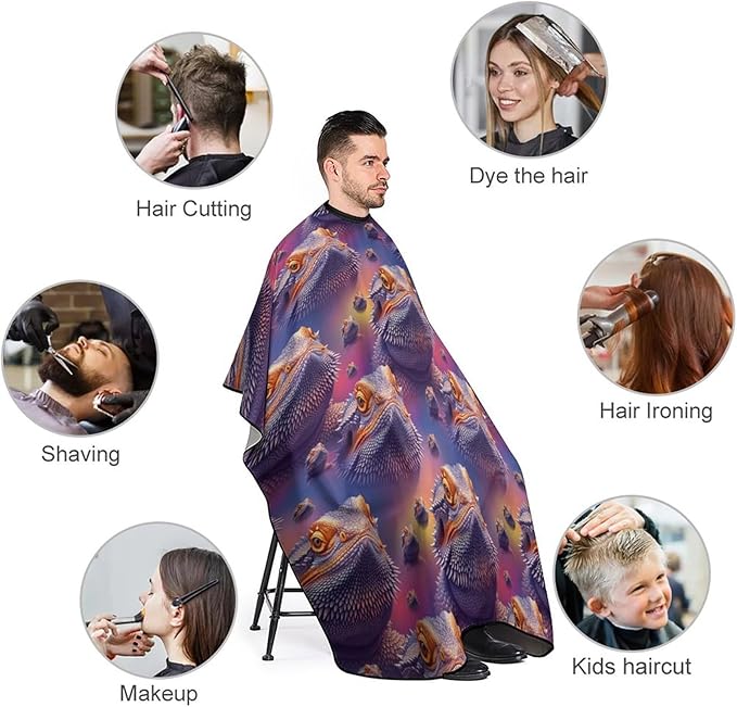 Extra Long Professional Salon Cape, Haircut Apron Cool Bearded Dragon Lizards Purple Hair Cutting Gown for Styling Hair Cut Hairdresser