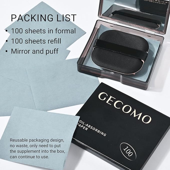 KYDA 200 Sheets Bamboo Charcoal Oil Blotting Paper with Mirror and Puff, Refills Included, Face Oil Absorbing Sheets, Makeup Friendly Oil Control Paper, Travel Size Oil Control Film