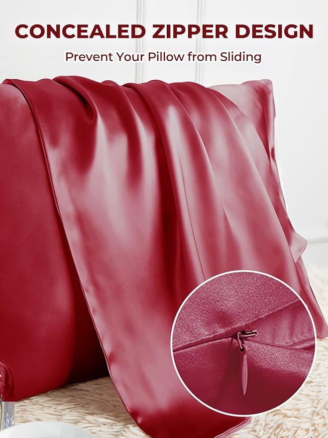 Mulberry Silk Pillowcase for Hair and Skin, SGMSILK 22 Momme Natural Silk Pillow Cases with Zipper, 6A Soft and Smooth Single Sided Pure Silk Pillow Cover (Red, King 20"x36")
