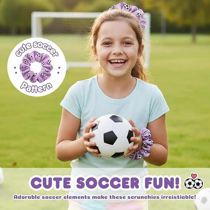 Soccer Hair Scrunchies, 12 Pieces Colorful Football Pattern Hair Ties, Elastic Ponytail Holders, Sports Team Accessories for Girls Women Players Coaches