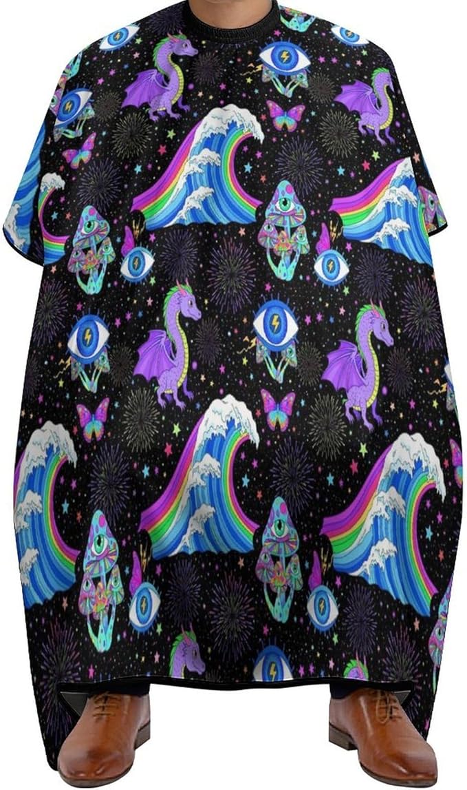 Extra Long Hair Styling Cape, Professional Hair Cutting Apron Trippy Mushroom Butterflies Ocean Wave Dragon Eyes Shampoo Cutting Household Capes Wrap for Hair Cutting Styling