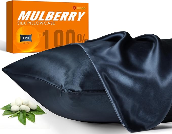 Natural Silk Pillowcase for Hair and Skin with Hidden Zipper, 22 Momme, 600 Thread Count 100% Mulberry Silk Pillowcase, Soft Smooth Both Sided Silk Pillow Cover(Navy Blue, King 20 inch X 36 inch ,1pc)