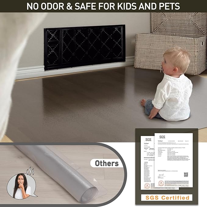 8'×10' Large Vinyl Area Mat for Floor, Translucent Black PVC Floor Mat, Scratch-Resistant Waterproof Area Rug Protector for Under Dining Table, Living Room, Bedroom, Garage