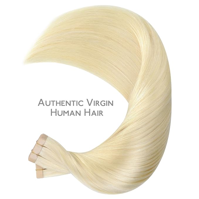 WENNALIFE Tape in Hair Extensions, 40pcs 60g 10 Inch Bleach Blonde Human Hair, Straight Invisible Reusable Real Extensions