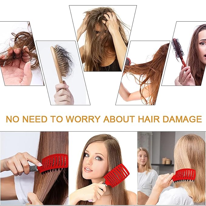 Magical Ultra Detangling Brush for Wet or Dry Hair, Detangler Brush, Fast Drying Styling Massage Hairbrush for Men, Women and Kids (Gold + Pink)